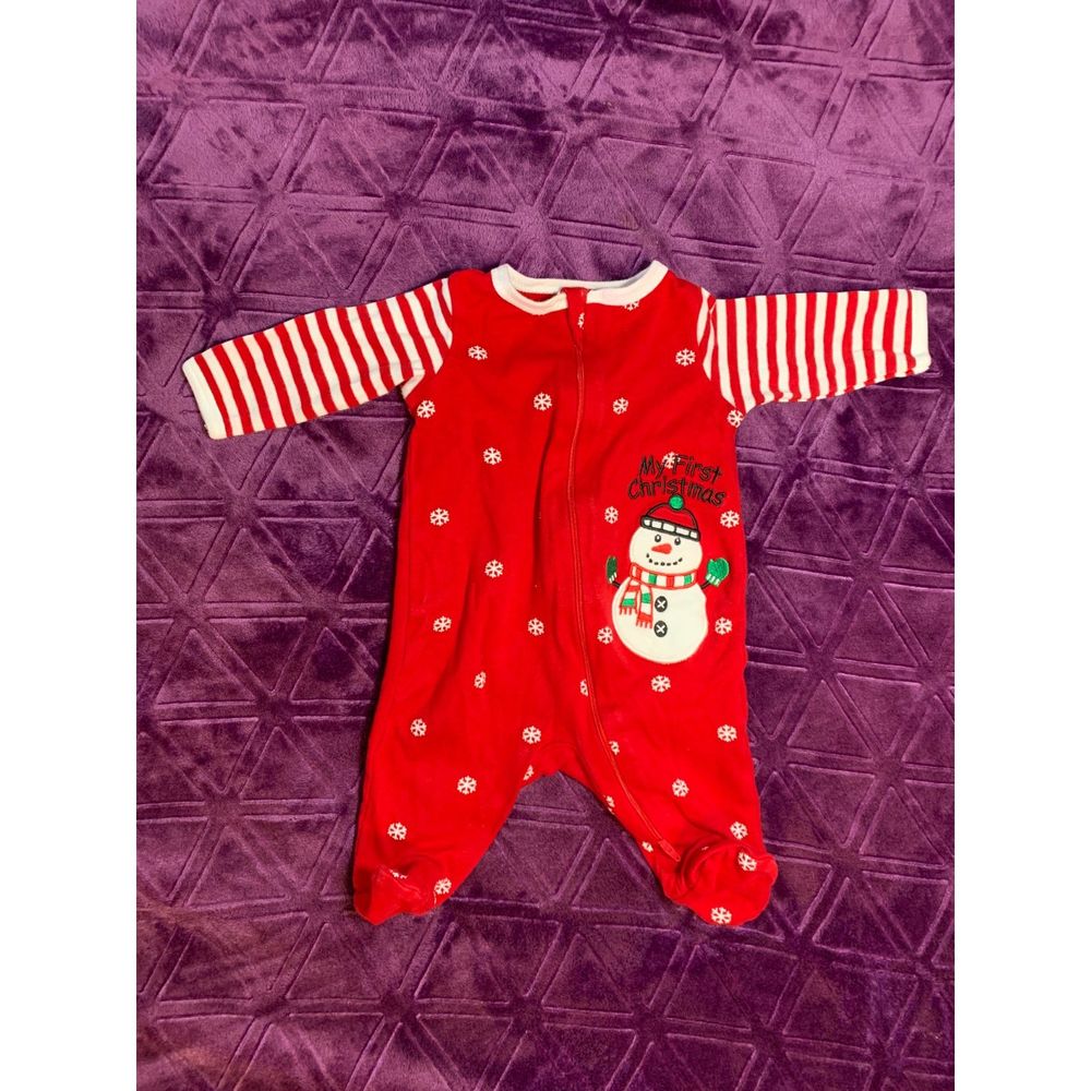 Holiday time 3 Month Footed One-Piece Buttons My First Christmas Red